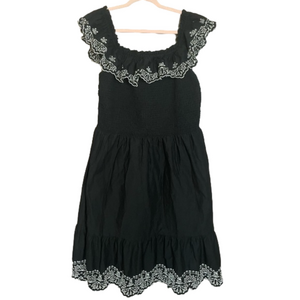 A.N.A Black and White Smocked Tiered Midi Dress